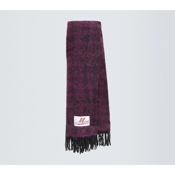 MARNI Brushed Wool Mohair Oversized Check Scarf Purple Black Fringe ITALY 100x30 - Picture 2 of 12